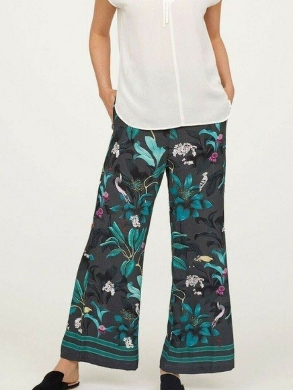 Anna Glover x H&M Wide Leg Floral Botanical Pants Size 14 Tropical